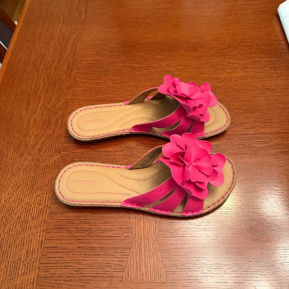SONOMA Hot Pink Floral Layered Slide Sandals for Women - Picture 11 of 12